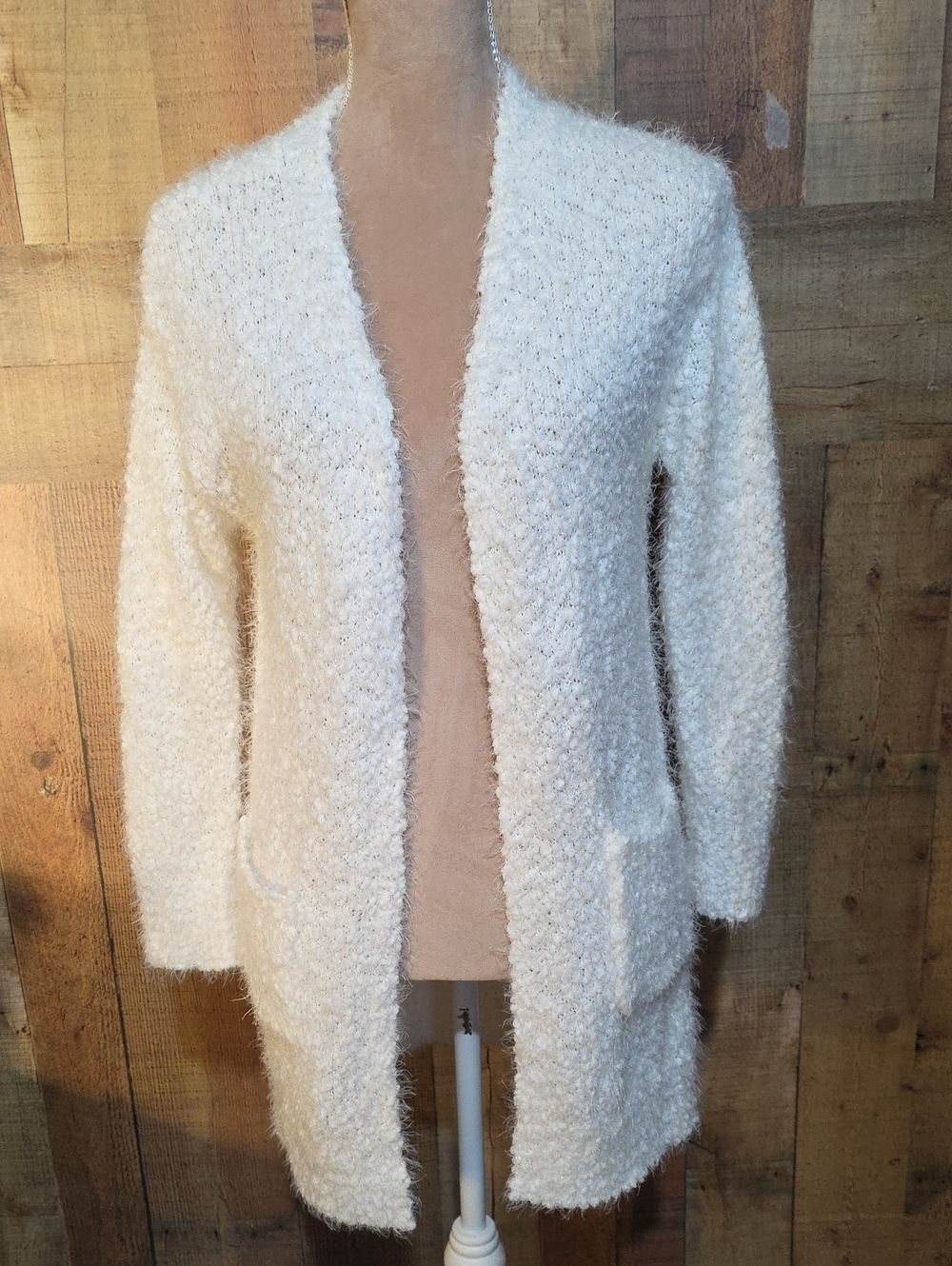 Love Tree Cream Fuzzy Open-Front Cardigan
